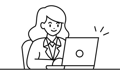 Fototapeta na wymiar vector illustration of women working on laptop. black outline