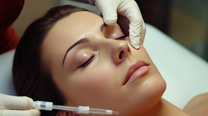 A young beautiful woman is given a rejuvenation procedure - obrazy, fototapety, plakaty