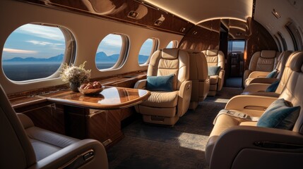 Interior of a private luxury jet.
