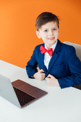 online education skype communication boy in class at laptop
