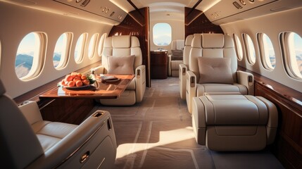 Exclusivity of a private jet interior, Exclusive retreat, VIP Haven, Grandiose luxury. - obrazy, fototapety, plakaty