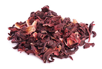 Rose petals tea on a white background