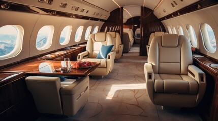 Exclusivity of a private jet interior, Exclusive retreat, VIP Haven, Grandiose luxury.