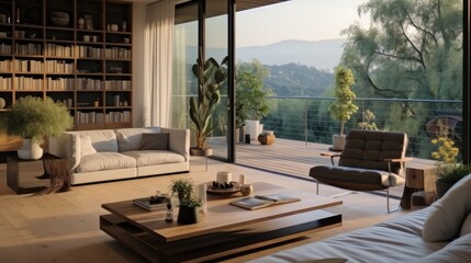 Living room style country modernism with balcony sliding doors. - obrazy, fototapety, plakaty