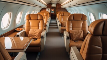 A plane has beautiful interior decor.