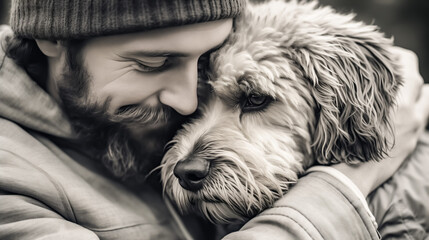 Affectionate moment between man and his furry friend