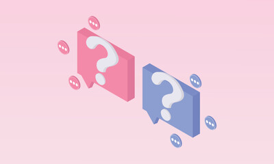 3d minimal question mark icon sign or ask FAQ and QA answer solution information. Have a question, question answer sign or problem with cartoon 3d style concept.on pastel pink background.