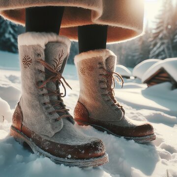 winter boots in the snow professional photo