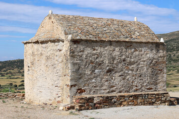 This small church stands right next to the Demeter temple of Sangri on the Cyclades island of...