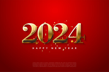 2024 new year with elegant gold numbers. design premium vector.