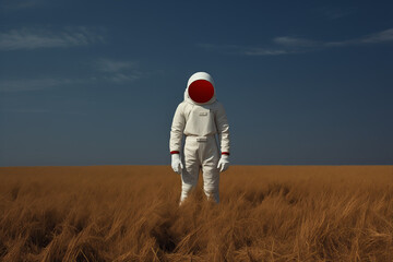 Solitude in the Savannah: Astronaut in Contemplation Amidst the Vast Golden Fields