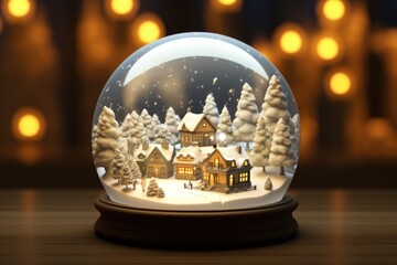 Fototapeta na wymiar Cute Festive Holiday Christmas Village Snow Globe
