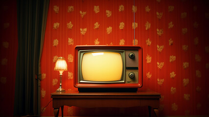 A graphic representation of a classic 1950s television set with rabbit ears, symbolizing the golden age of television.