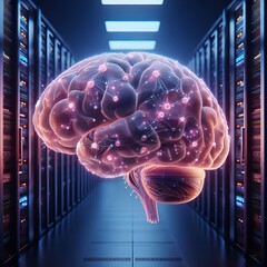 Brain Technology Connected to Server Center Computer Information Implant Technology