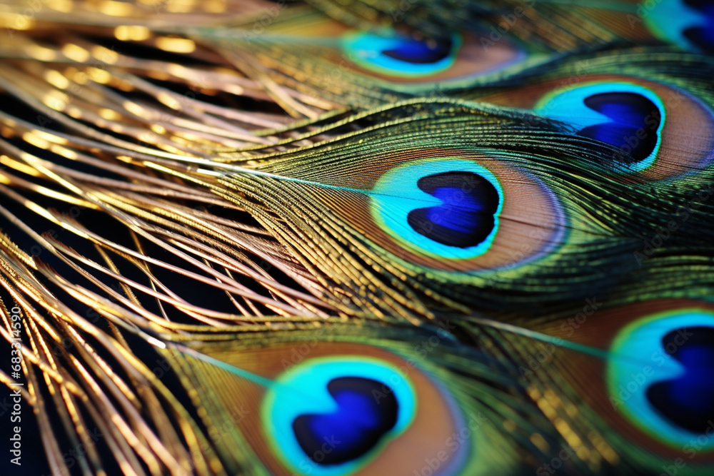 Poster Hyperrealistic portrayal of a peacock feather, showcasing the intricate patterns and vibrant colors with remarkable precision.