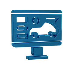 Blue Hardware diagnostics condition of car icon isolated on transparent background. Car service and repair parts.