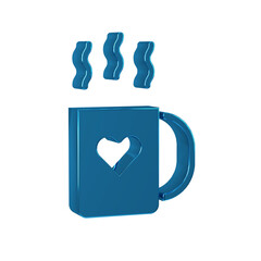 Blue Coffee cup and heart icon isolated on transparent background. Couple coffee for lovers on Valentines Day.