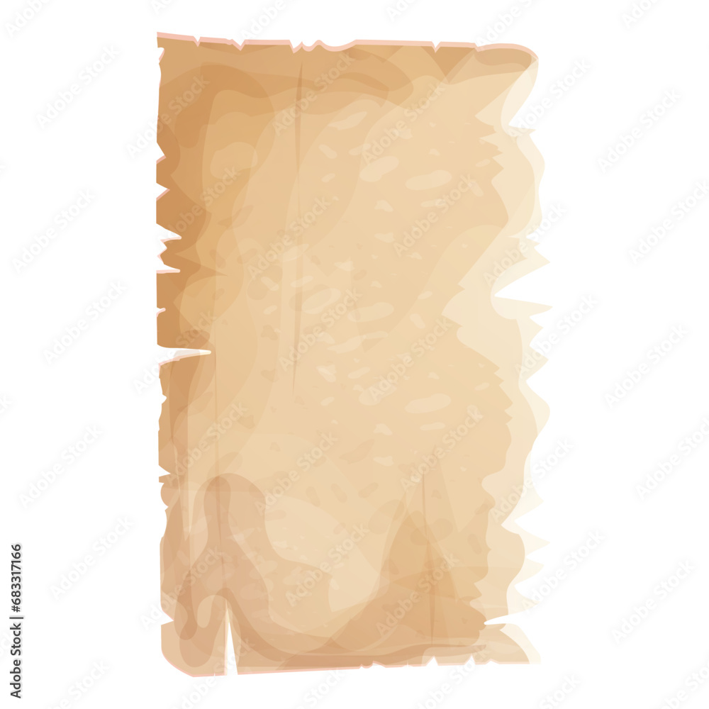Wall mural parchment paper, torn pieces, old sheet in cartoon style, textured empty note isolated on white back