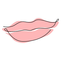 lips icon line continuous drawing vector. One line Female lips icon vector background. smile icon. Continuous outline of Mouth.