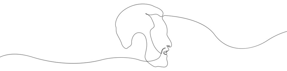 Face icon line continuous drawing vector. One line man's face in profile icon vector background. A man with a beard icon. Continuous outline of Human face shape.