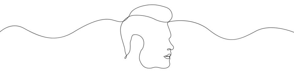 Face icon line continuous drawing vector. One line man's face in profile icon vector background. A man with a beard icon. Continuous outline of Human face shape.