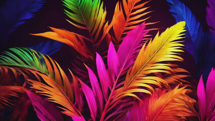 neon colors fluorescent tropical leaves abstract background