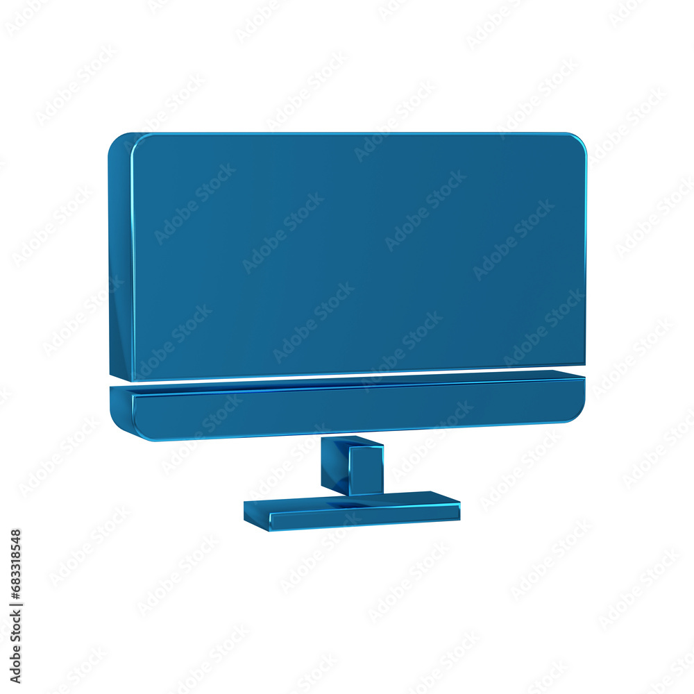 Poster blue computer monitor screen icon isolated on transparent background. electronic device. front view.