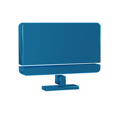 Blue Computer monitor screen icon isolated on transparent background. Electronic device. Front view.