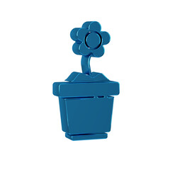 Blue Flower in pot icon isolated on transparent background. Plant growing in a pot. Potted plant sign.