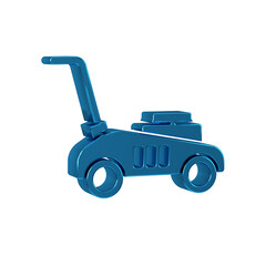 Blue Lawn mower icon isolated on transparent background. Lawn mower cutting grass.