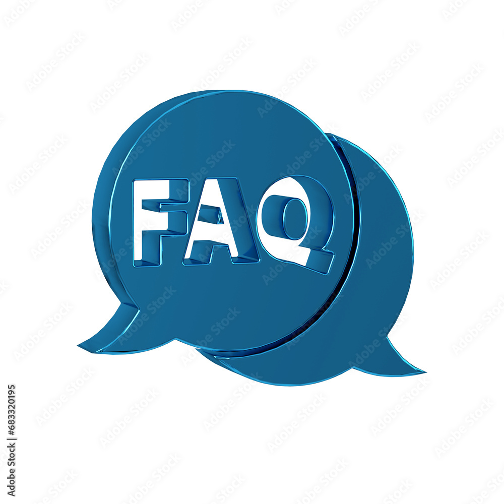 Poster blue speech bubble with text faq information icon isolated on transparent background. circle button 