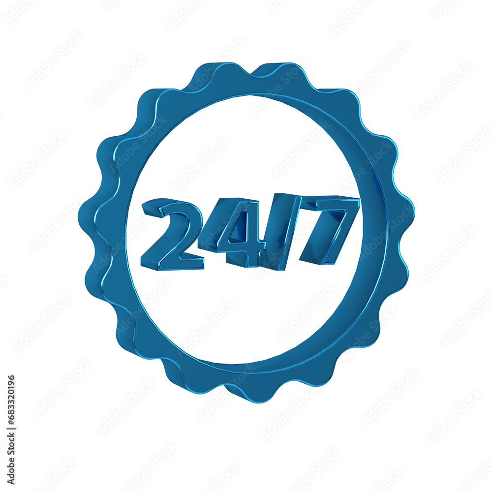 Sticker Blue Clock 24 hours icon isolated on transparent background. All day cyclic icon. 24 hours service symbol.