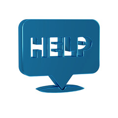 Blue Speech bubble with text Help icon isolated on transparent background.