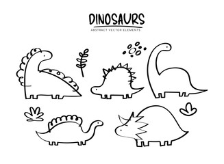 Set of dinosaur doodles with texture. Isolated decorative elements on white background © Lyasya