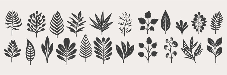 Set of leaves. Hand drawn decorative elements. Vector illustration, natural icons silhouette
