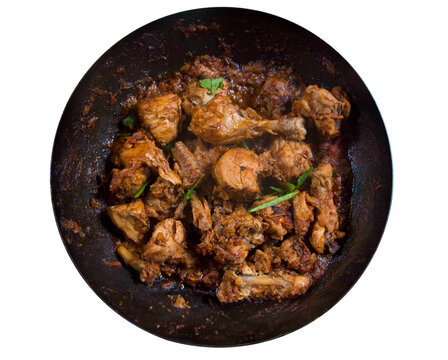 Chicken karahi, Chicken kadahi Top View with white background