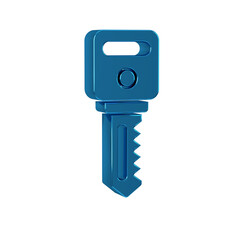 Blue House key icon isolated on transparent background.