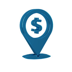 Blue Cash location pin icon isolated on transparent background. Pointer and dollar symbol. Money location. Business and investment concept.