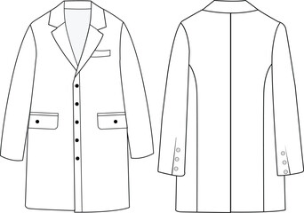 Women's double-breasted trench coat vector design, Women long coat, vector illustration, flat technical drawing.  - obrazy, fototapety, plakaty