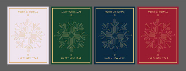 Christmas and New Year. Snowflake greeting template for postcards, banners and flyers. A set of color options