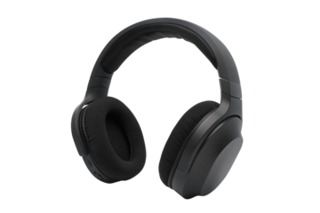 wireless overhead black headphones on a transparent background png
