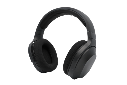 wireless overhead black headphones on a transparent background png