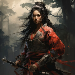 Obraz premium Japanese woman with katana.