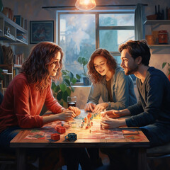 Friends playing a board game at home.