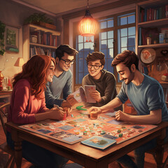 Fototapeta premium Friends playing a board game at home.