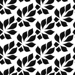 Abstract plant black  leaves seamless pattern. floral freehand doodle . Organic leaves cartoon background, simple nature shapes.