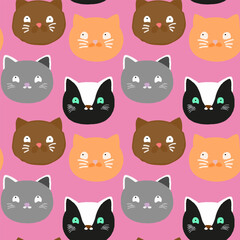 cute cats seamless pattern , pet vector print design. pink background