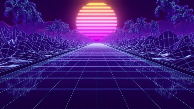 Loop background neon retro wave 80s style