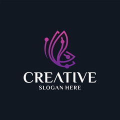 Fototapeta premium advanced technology butterfly logo abstract geometric pixel style butterfly