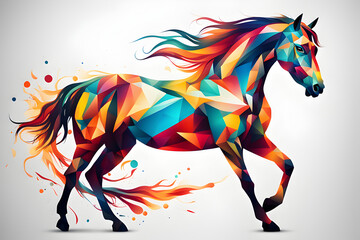 Vibrant, multi-colored artwork of a galloping horse in motion - obrazy, fototapety, plakaty